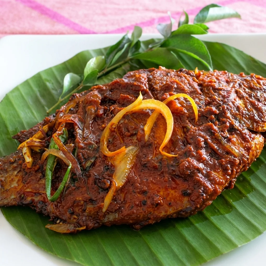 Karimeen Pollichathu at Kerala Palace Calgary — pearl spot fish wrapped in banana leaf Kerala style