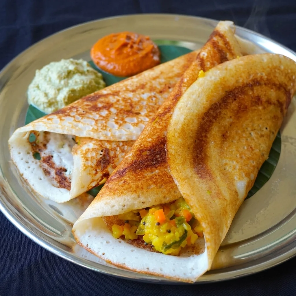 Masala Dosa at Kerala Palace Restaurant Calgary — crispy fermented rice crepe with spiced potato filling